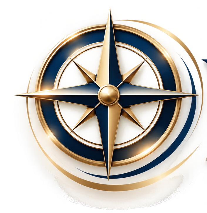 Navy and champagne gold Waypoint compass emblem